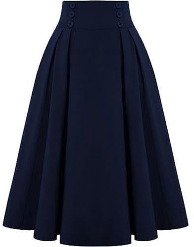 Onsoyours Jupe Longue Femme Plissée Vintage Taille Midi Jupes A Bleu Foncé XL