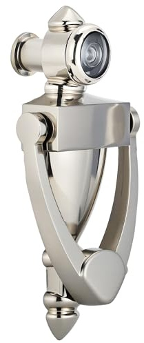 HOMOTEK Türklopfer mit 180-Grad-Gucklochspion, Zinkdruckgusskonstruktion, 12,7 cm Höhe für Sicherheit der Haustür, Satin-Nickel, 1 Stück