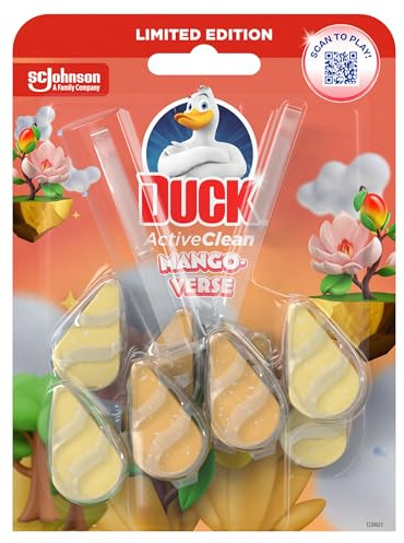 Duck Active Clean Rim Block, Foaming Toilet Bowl Cleaner, Long-lasting Fragrance, Mango Verse, Duo Pack (Total of 2 x 38.6g Rim Blocks)
