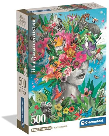Clementoni - Puzzle pour Adultes 500 Pièces, HQC Head in The Jungle Compact Box, Fabriqué en Italie, 35600
