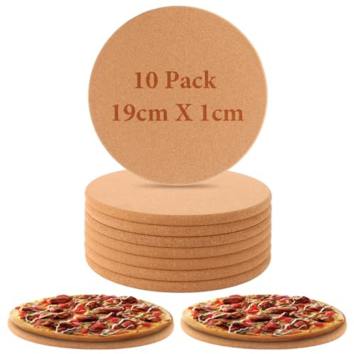 LDHHYH 10 Stück Korkuntersetzer Rund, 19cm Topfuntersetzer Kork Rund, 1cm Dicke rutschfeste Korkuntersetzer, Hitzebeständig, Topfuntersetzer für Kaffee, Tee, Wasserkocher