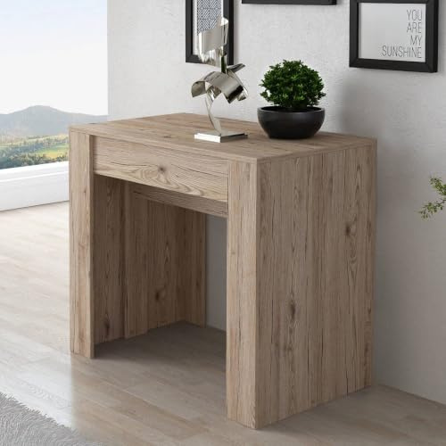 Dmora - Consolle allungabile Maclodio, trasformabile in Tavolo da Pranzo, salvaspazio ed Estensibile Fino a 237 cm, 90-237x76,6x90 cm, Quercia