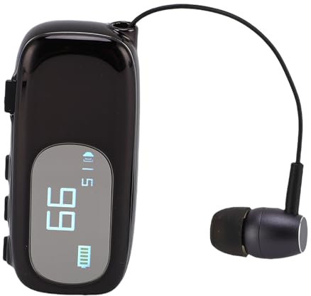 Auriculares Inalámbricos Retráctiles, Clip de LCD en Auriculares Estéreo con Cancelación de Ruido Clip de Micrófono en Auricular, Cómodo Auricular Manos Libres para (Black Brillante electrochado)