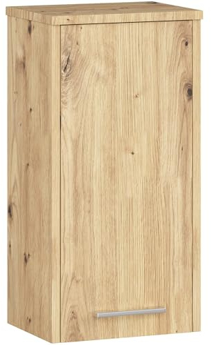 AKORD Badezimmer-Hängeschrank FIN 30 cm | mit 1 Tür | Hängender Waschmaschinenschrank | Badezimmerschrank | Waschmaschienenüberschrank | B30 x H60 x T22,5 cm | Gewicht 8,10 kg | Artisan-Eiche
