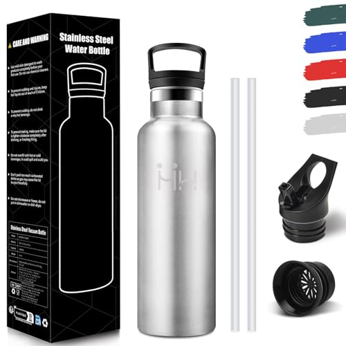 HoneyHolly Trinkflasche Edelstahl 500ML, BPA-Frei, Trinkflasche Kinder, Auslaufsichere Isolierflasche Doppelwandig, Wasserflasche Edelstahl, mit Strohhalm, Thermoflasche Kohlensäure Geeignet