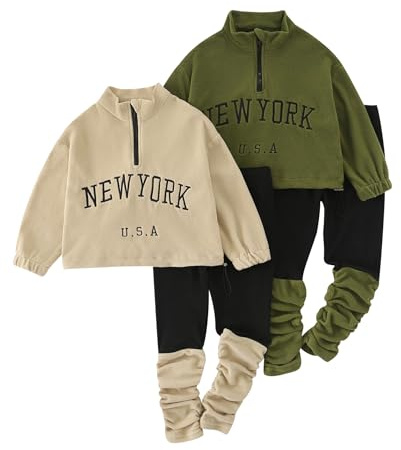 Jolyshlid Girls Pants Set 4 Pieces Letter Printed Quarter Zip Fleece Top and Jogger Sweatpant Set 3-4Y