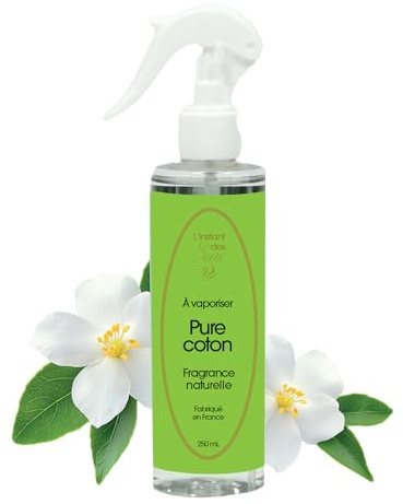 L'Instant des Sens Vaporisateur d'Ambiance Pure Coton - Parfum d'Intérieur pour la Maison & les Textiles - Senteur Linge Frais & Propreté - Désodorisant Maison - Fabriqué en France - 250ml