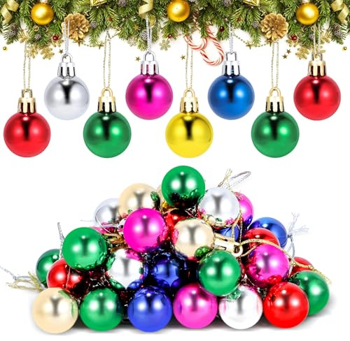 50 Pezzi Palline di Natale Colorate Piccole 2cm 6 Colori Miste Mini Palline Albero di Natale con Cordino per Alberi di Natalizi, Tavoli e Decorazioni per Ghirlande