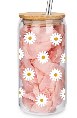 SHOFUL Bonito vaso para beber con tapa y pajita, café helado, batido, taza de matcha, regalo de Navidad o regalo de cumpleaños para mujer, hermana, novia, adolescentes