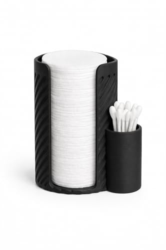 Alupedia LUMORA Wattepad- & Wattestäbchen-Organizer aus Kunststoff – Stilvolle Aufbewahrungsbox für Badezimmer & Schminktisch, Hygienisch, Staubgeschützt, Modernes Design (Schwarz)