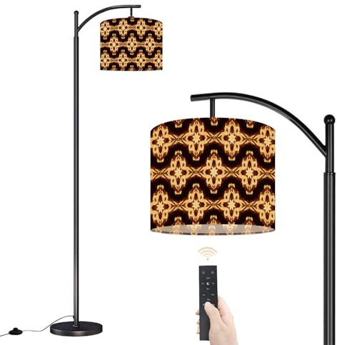 Arc Floor Lamp Yellow Lisbon Endless Coffee Ornament Batik Burnt Ethnic Remote Tall Standing Lamp with Dimmable LED Bulb Footswitch Over Couch Reading Light for Livingroom Gift for Dad Grandma