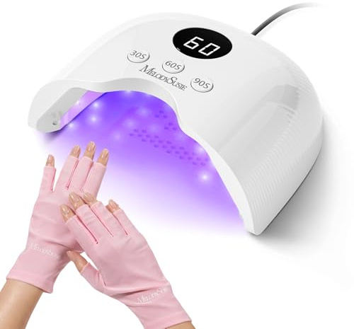 MelodySusie Lampe UV Ongles Gel avec Gants UV, P-Plus30A pour Séchage Flash | 24W, Minuterie 30s/60s/90s, Capteur Intelligent, écran LCD, Format Compact, Sèche-ongles Professionnel pour Salon et Maison