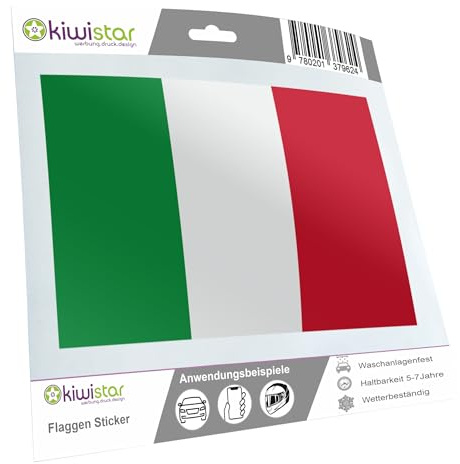 Kiwistar - Autoaufkleber Sticker Fahne Flagge Aufkleber 10cm Italien Flagge Länder Wappen Fahne Sticker Kennzeichen - Auto - Fahrrad - LKW