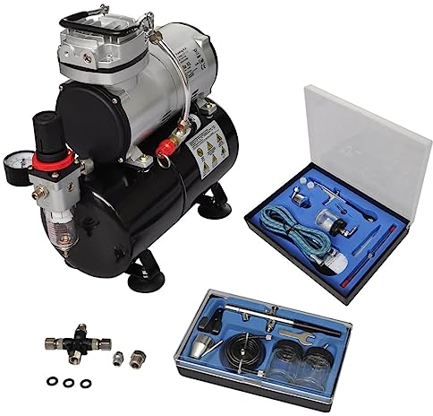 vidaXL Airbrush Profi Kompressor Komplett-Set mit 2 Pistolen Airbrushpistole