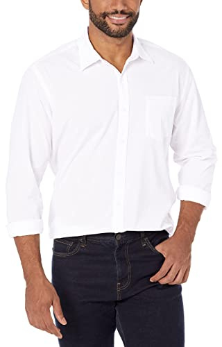 Amazon Essentials Camicia Casual in Popeline a Maniche Lunghe vestibilità Regular Uomo, Bianco, L