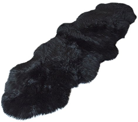 Lammpäls/fårskinn / sängmatta/fåtöljupplaga extra stor 220 x 70 cm olika färger (svart)