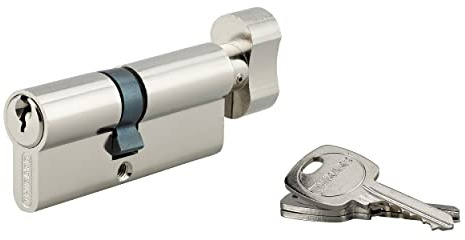 Cylindre de Serrure à Bouton Profilé STD 40x30mm - Système de Sécurité 1 Entrée Laiton Finition Nickel - Usage Porte d'Entrée - Fabriqué en France - Livré avec 3 Clés Crantées - THIRARD