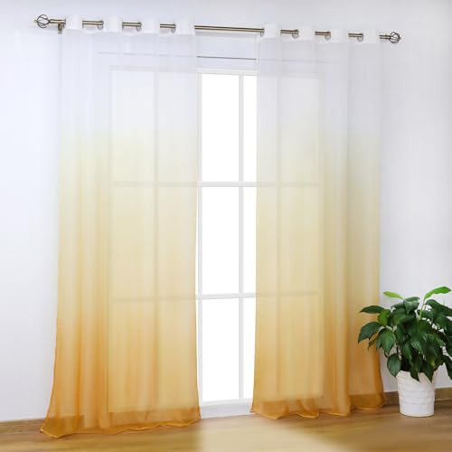 SCHOAL Gardinen mit Ösen, Modern Farbverlauf, 1 Stück BxH 140x245cm Gelb | Transparente Vorhänge, Voile Fensterschal
