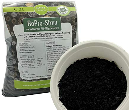 EM-Chiemgau RoPro-Streu - Carbón vegetal (3 L, activador de raíces, activador de suelo y acelerador de compostaje [preactivado con microorganismos efectivos] para Terra Preta, Bokashi, desarrollo de