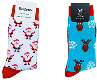 TwoSocks Calcetines de Papá Noel para hombre y mujer, calcetines divertidos y divertidos para regalo, algodón, talla única