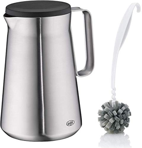 alfi Thermoskannen-Set: Isolierkanne Drive!, Edelstahl mattiert 1,0 l, doppelwandiger Edelstahl, Spülmaschinenfest + Kannenreiniger