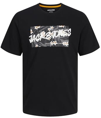 JACK & JONES herr basic t-shirt plus size | rund hals kortärmad skjorta | överdimensionerade kortärmad kortärmad JJENOA, svart, 4XL