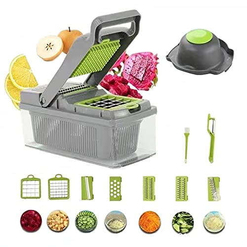 Mandolina de Cocina Profesional,8 Piezas Cortador de Verdura Multifuncional Mandolina de Verduras Slicer Espiral Rallador de Cocina Acero Inoxidable,Pelador