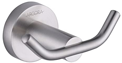 ARCORA Stainless Steel Double Robe Hooks, Brushed Nickel, 2 Pack, 13 lbs Capacity, Modern Bathroom Wall Mount Towel Hooks