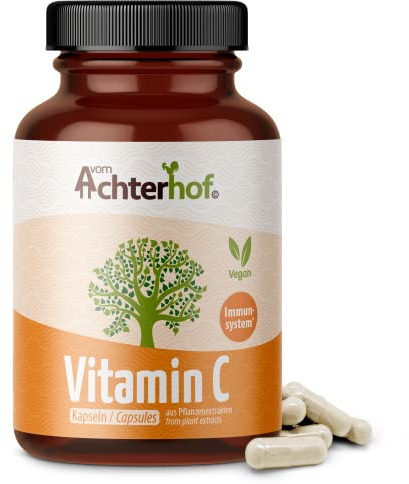 Vitamin C 180 Kapseln | natürliches Vitamin C aus Acerola-Hagebutte & Camu Camu Extrakten | hochdosiert 234 mg natürliches Vitamin-C | 100% Vegan | frei von unerwünschten Zusatzstoffen | vom Achterhof