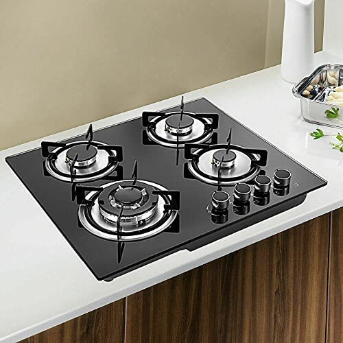 23 Gas Cooktop Stove 4 Burners, Built-in Tempered Glass Surface Cooker NG/LPG Convertible Gas Cooktop Hob (23 4 Burners)
