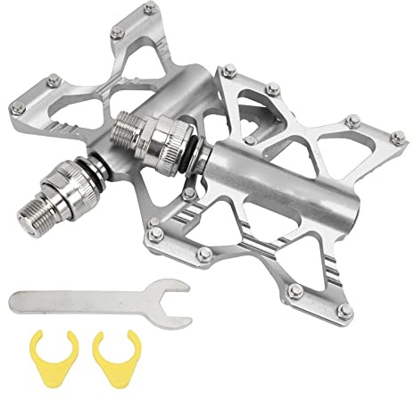 SPYMINNPOO Quick Release Pedals, Aluminum Alloy Bike Pedals for Road Folding Mountain Bikes 4 Colors (Silver (Boxed))