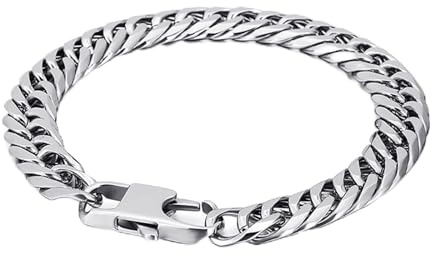 Beydodo Armband Edelstahl Silber 19-23CM, Armband Freundschaft Herren Panzerarmband Breit 10MM mit Karabinerverschluss Silber Armband Charms Partnerarmband für Männer Jugend