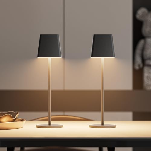 K-Bright Dimmbare LED Akku Tischleuchte | Für drinnen und draußen geeignet | Wiederaufladbar | 3000K Warmweiß Licht | Kabellose Tischleuchte | mit 1m USB-C | Schwarz(2 Stück)