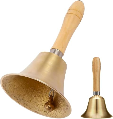 Beavorty 1 Pz Campana a Mano in Ottone Campanello a Mano di Natale Super Forte Campanella di Chiamata a in Ottone Massiccio con Manico in Legno di Servizio di Chiamata
