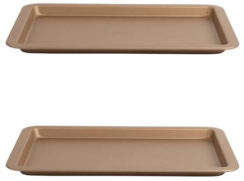 Russell Hobbs COMBO-8123 2er Set Opulence 37 cm Antihaft-Backbleche aus Karbonstahl, einfache Reinigung, stilvolles Design, PFOA-frei, ideal zum Braten von Gemüse, Fleisch, Burger, Keile, für Gold