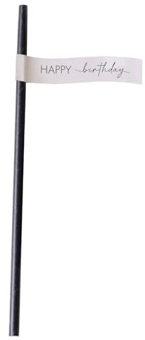 Ginger Ray Happy Birthday Black and Taupe Paper Party Straws Pack of 16