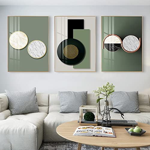 Stampe d'Arte Set di 3 Quadri Astratti Geometrici Verdi Quadri su Tela Dipinti su Tela Poster e Stampe per Soggiorno Decorazioni per la Camera da Letto Quadros Decorativos-30x50cmx3 Senza Cornice
