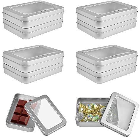 DOUSELLA 10 Stück Metall Aufbewahrungsbox klein Metalldosen Silber Mini Metallbox Rechteckige Leere Dosen Blechdose mit Fensterdeckel 11.5x8.5x2.2cm Metall Rechteckige Behälter für Hause Organizer