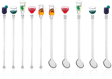 10 Stück Cocktailmischstäbchen, wiederverwendbare Mixer und Rührlöffel, transparente Kunststäbchen in Weinglasform, buntes Miniaturzubehör für Cocktails, Kaffee, Milchtee (23 cm)