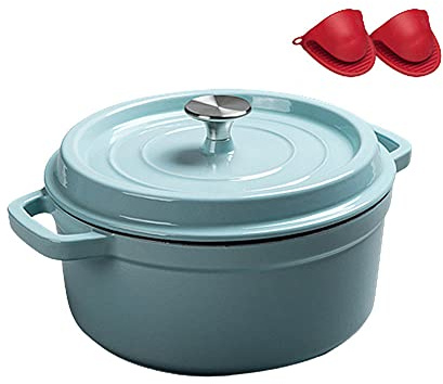 Gusseisen Topf Ø 20/22/24 cm Bräter Emailliert, Schmortopf mit Deckel Induktion, Gusseisen Bräter Topf Brot Backen, Cocotte Emaille, Bratentopf Kochtopf Blue 24cm