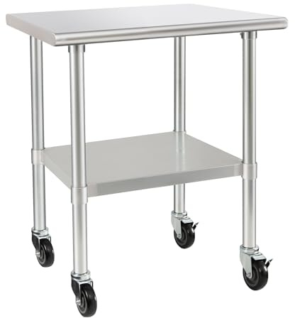 HARDURA Edelstahl Tisch mit Rädern 61×91cm Rollen Heavy Duty Commercial Food Vorbereitung Arbeitstische mit Unterregal und verzinkte Beine für Restaurant Küche Bar und Hotel Garage
