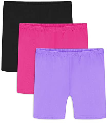 Auranso Girls Bike Shorts Cartwheel Breathable and Safety Biker Under Dress Dance Shorts Black Rose-Red Purple 5-6T
