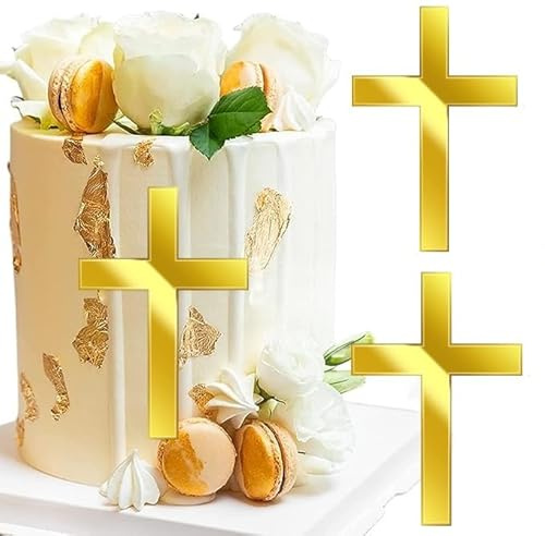 Decoración acrílica para tartas, 6 piezas de decoración de pastel de bautizo con cruz de espejo dorado, decoración de pastel de bautizo para baby shower, fiesta de cumpleaños, decoraciones cristianas