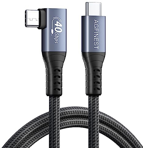 Thunderbolt 4-kabel, Thunderbolt 4-kabel, 90 grader, överföringshastighet 40 Gbit/s/8K @60 Hz video/100 W, laddning, USB C till C-video, kompatibel med Thunderbolt 3/USB4, MacBooks, eGUP (rät vinkel