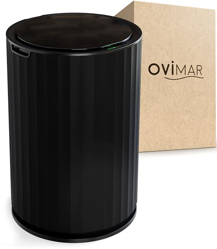 ovimar sensore secchio da bagno Senja | nero | sensore bidone per rifiuti | bidone per cosmetici rotondo | secchio con coperchio | 7l (litre) | anche come bidone per pannolini