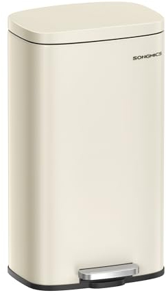 SONGMICS Mülleimer Küche, 30 Liter, Abfalleimer, Tretmülleimer, Küchenmülleimer mit Softclose-Deckel und Inneneimer, Treteimer, Stahl, sandbeige LTB03A02