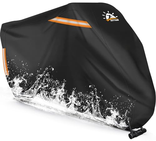 Zettum Motorbike Cover Waterproof Outdoor 244 CM, Motorcycle Cover with Lock Holes 600D PU Coating Protective Covering for Moto Scooter Moped Motocross (244 x 104 x 125 CM)