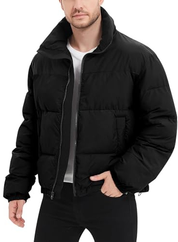 Flygo Men Puffer Jacket Winter Coats Water Resistant Long Sleeve Zip Up Lightweight Quilted Down Jackets(Black-L)