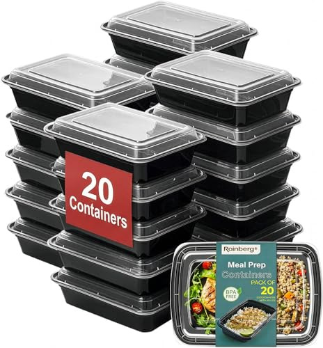 Rainberg Meal Prep Containers 1 Compartment, BPA Free Reusable Food Prep Containers with Lids - Microwave, Freezers & Dishwashers Safe - Stackable Storage Lunch Boxes (20)