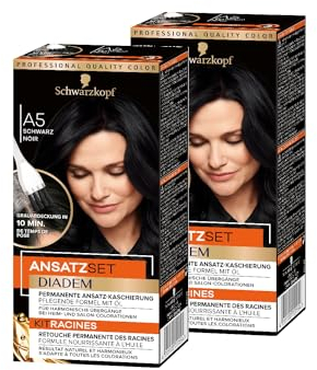 DIADEM Ansatzset A5 Schwarz Stufe 3 (2x 22 ml), dauerhafte Haarfarbe zum Haaransatz kaschieren in nur 10 Minuten, Ansatzfarbe mit ölhaltiger, pflegender Formel